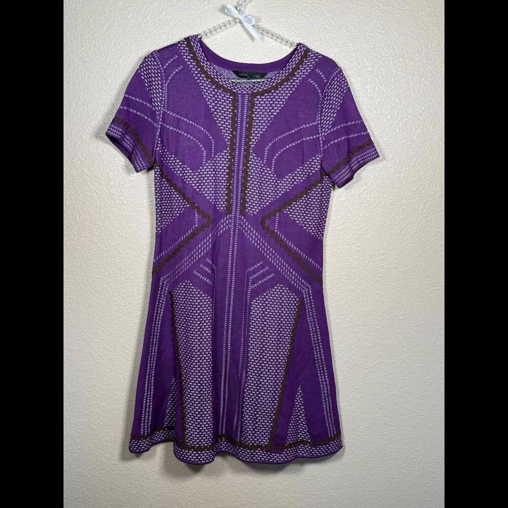 Ming Wang Knit Dress Womens Size S Fit And Flare Purple And White Crew Neck